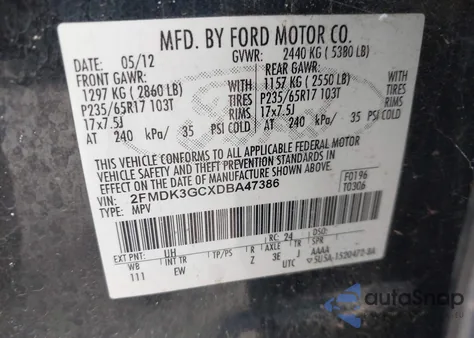 2013 Ford Edge Se z USA, uszkodzony, nr VIN 2FMDK3GCXDBA47386
